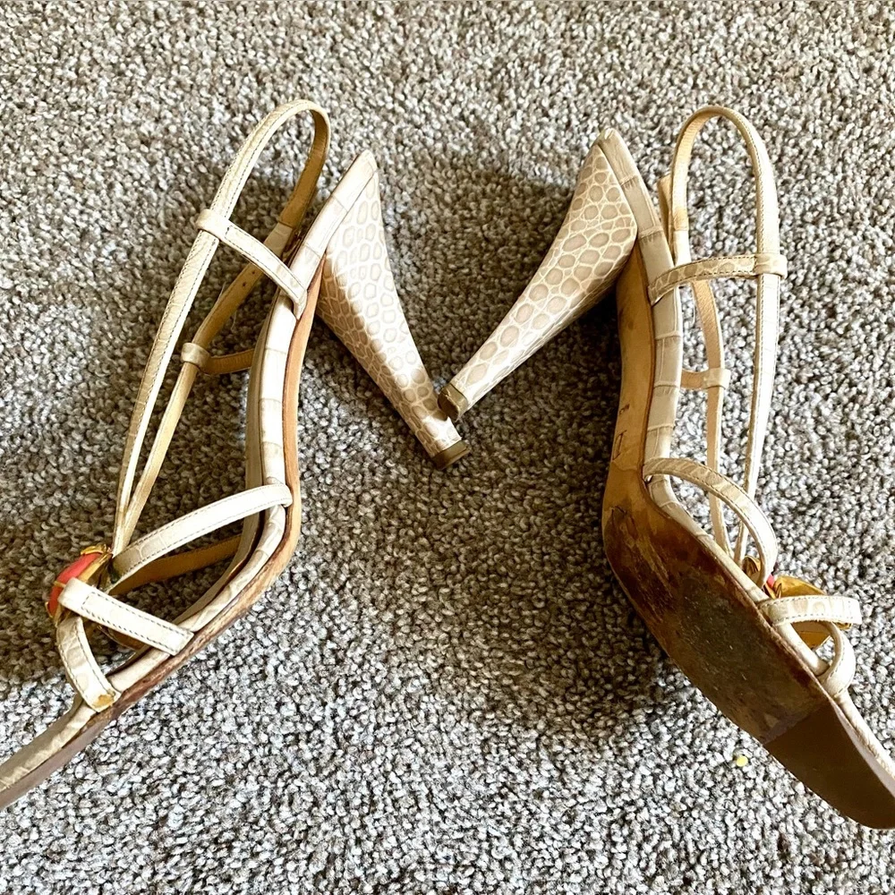 DIOR Tan Croc Embossed Jewelled Slingback Sandals EU 37.5 - Picture 6 of 8